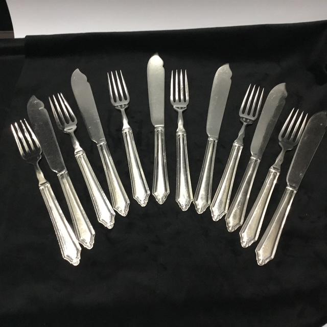 1950s EPNS Silver Plated Fish Knife & Fork Set Vintage, Mid Century Collectible Cutlery