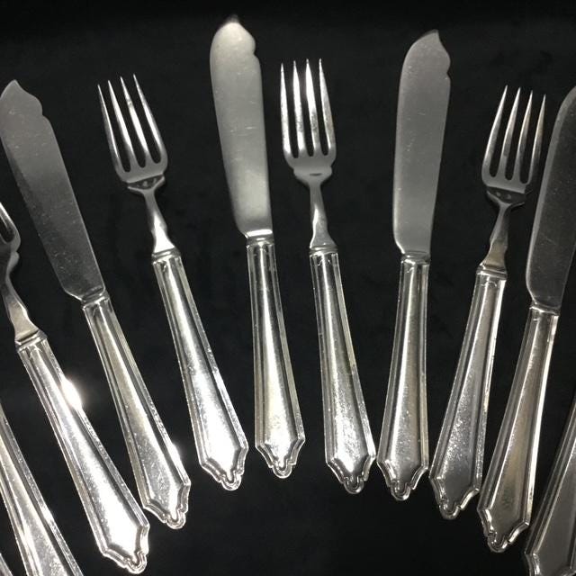 1950s EPNS Silver Plated Fish Knife & Fork Set Vintage, Mid Century Collectible Cutlery