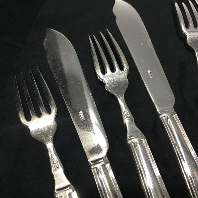 1950s EPNS Silver Plated Fish Knife & Fork Set Vintage, Mid Century Collectible Cutlery