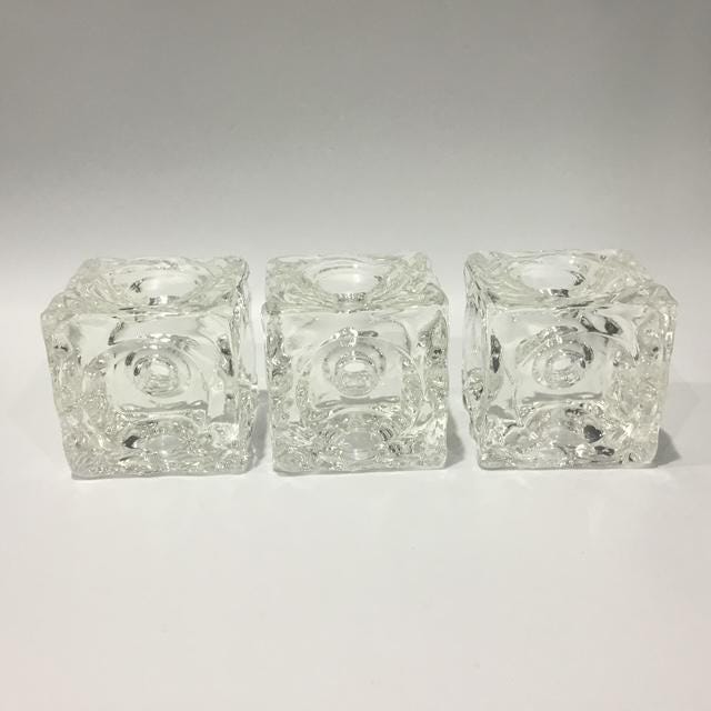 Vintage possibly Rudolf Jurnikl? Ice Cube Candle Holders, Mid Century Czech Glass Collectible, lot of 3