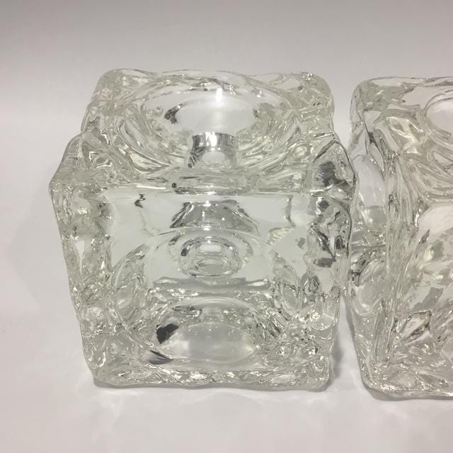 Vintage possibly Rudolf Jurnikl? Ice Cube Candle Holders, Mid Century Czech Glass Collectible, lot of 3