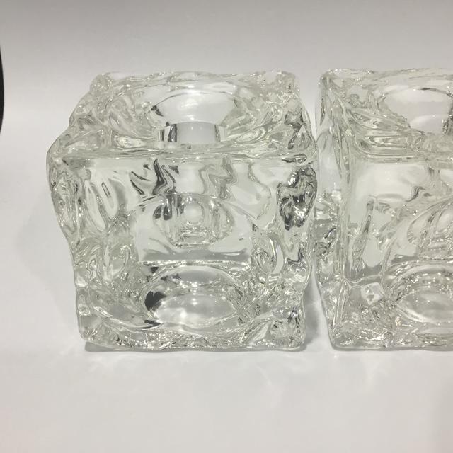 Vintage possibly Rudolf Jurnikl? Ice Cube Candle Holders, Mid Century Czech Glass Collectible, lot of 3