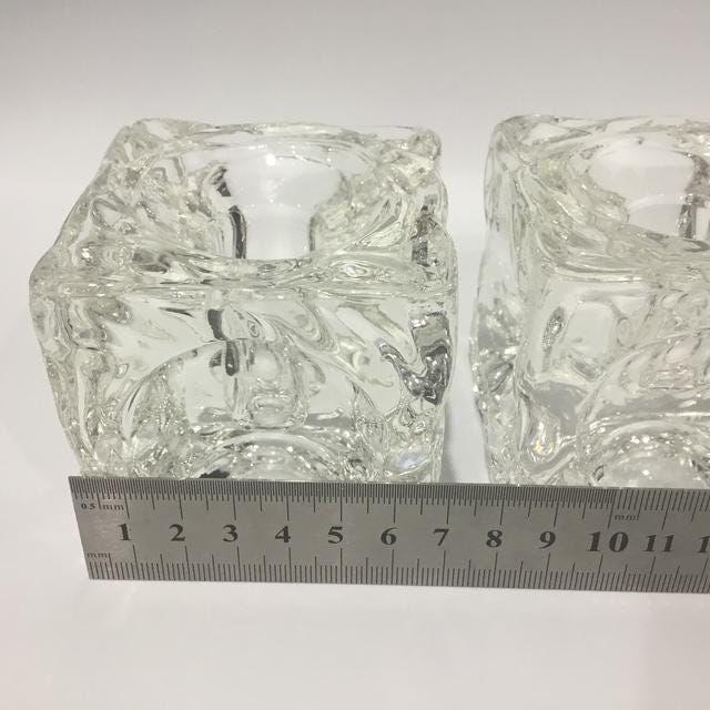 Vintage possibly Rudolf Jurnikl? Ice Cube Candle Holders, Mid Century Czech Glass Collectible, lot of 3
