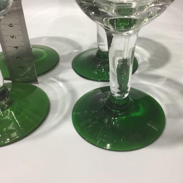 Hand Blown Mexican Green Glass Goblets Set of 5 Recycled Artisan Wine Glasses