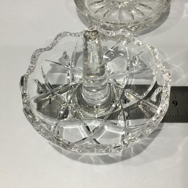 Vintage Crystal Ring Holders, Mid-Century Glass Jewelry Stands,  Retro Decor