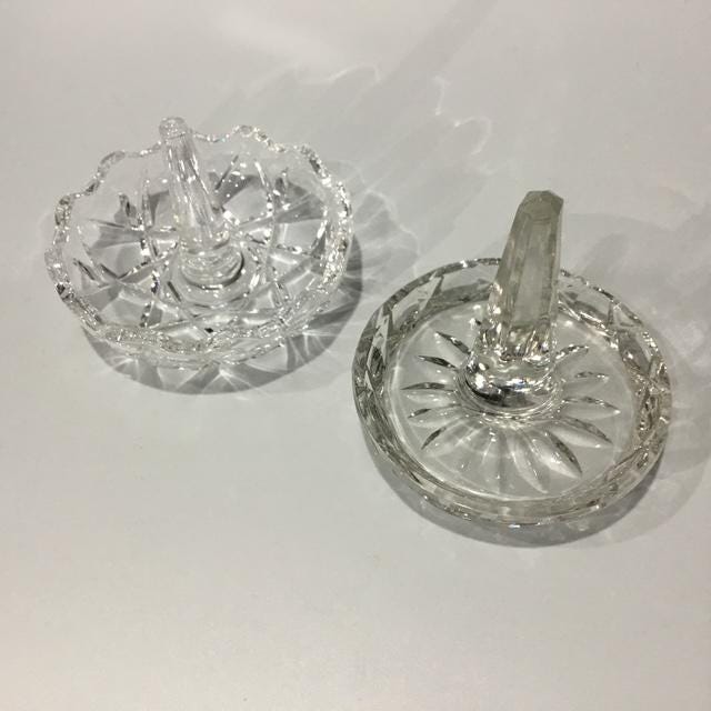 Vintage Crystal Ring Holders, Mid-Century Glass Jewelry Stands,  Retro Decor