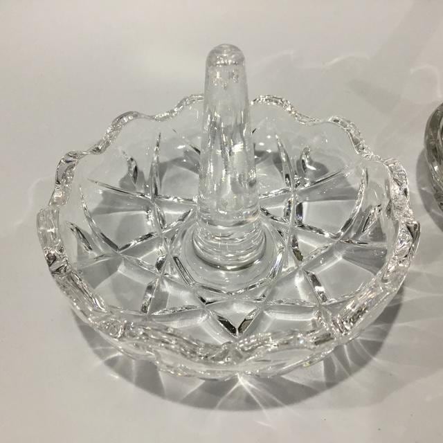 Vintage Crystal Ring Holders, Mid-Century Glass Jewelry Stands,  Retro Decor