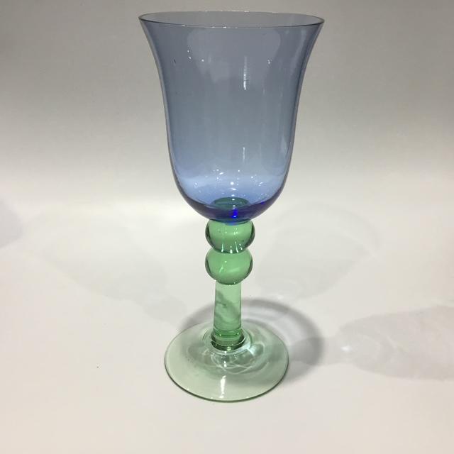 Vintage Cobalt Blue and green glass goblet, Retro glassware, handblown stemware