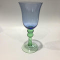 Vintage Cobalt Blue and green glass goblet, Retro glassware, handblown stemware