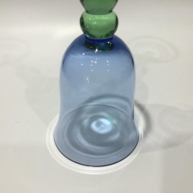 Vintage Cobalt Blue and green glass goblet, Retro glassware, handblown stemware