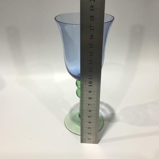 Vintage Cobalt Blue and green glass goblet, Retro glassware, handblown stemware