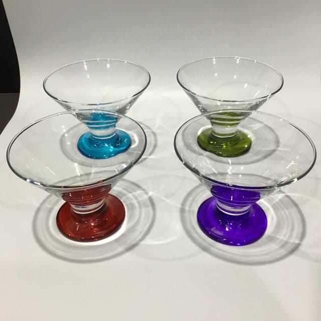 Vintage Hand-Blown Cocktail Glasses, Multicoloured Retro Glassware