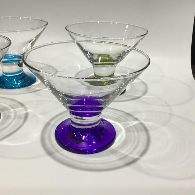 Vintage Hand-Blown Cocktail Glasses, Multicoloured Retro Glassware