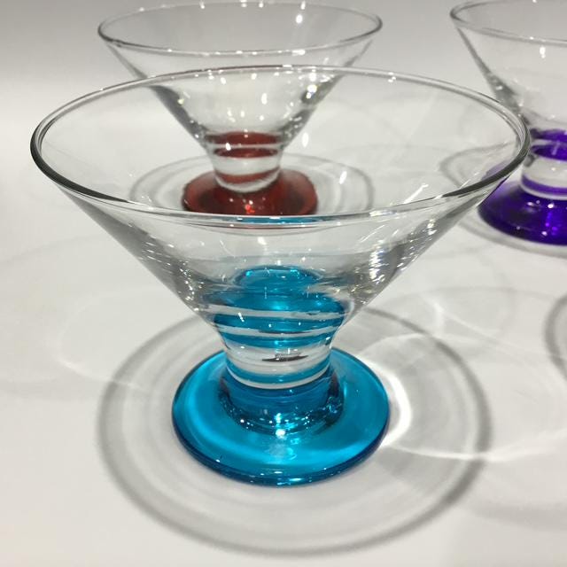 Vintage Hand-Blown Cocktail Glasses, Multicoloured Retro Glassware
