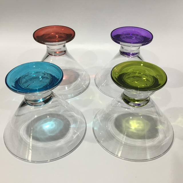 Vintage Hand-Blown Cocktail Glasses, Multicoloured Retro Glassware