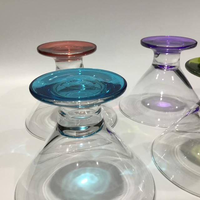 Vintage Hand-Blown Cocktail Glasses, Multicoloured Retro Glassware