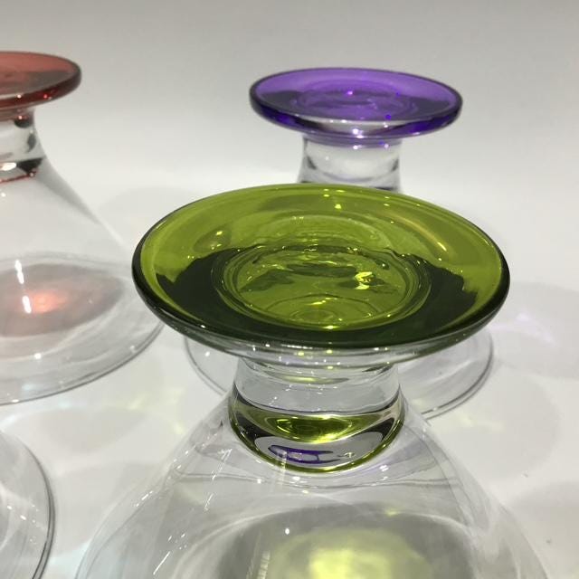 Vintage Hand-Blown Cocktail Glasses, Multicoloured Retro Glassware