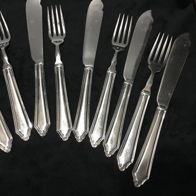 1950s EPNS Silver Plated Fish Knife & Fork Set Vintage, Mid Century Collectible Cutlery