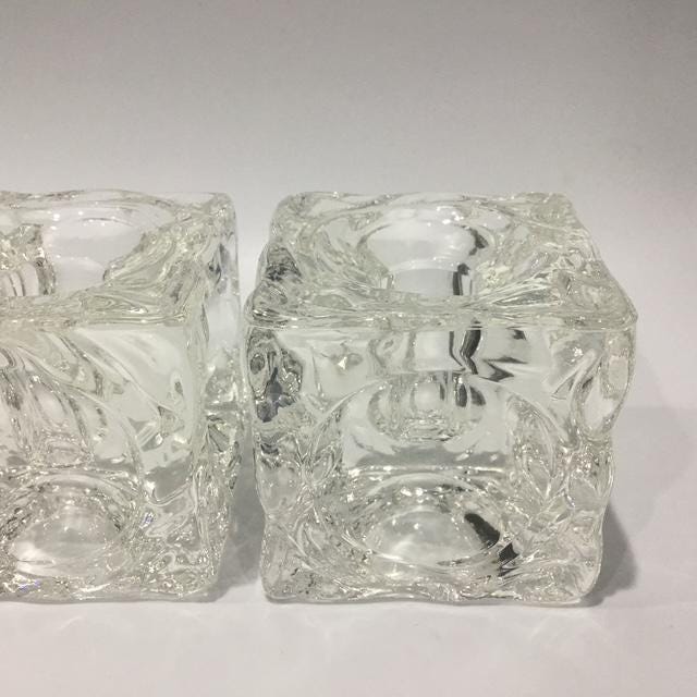 Vintage possibly Rudolf Jurnikl? Ice Cube Candle Holders, Mid Century Czech Glass Collectible, lot of 3
