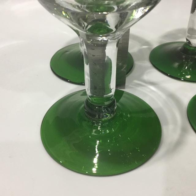 Hand Blown Mexican Green Glass Goblets Set of 5 Recycled Artisan Wine Glasses