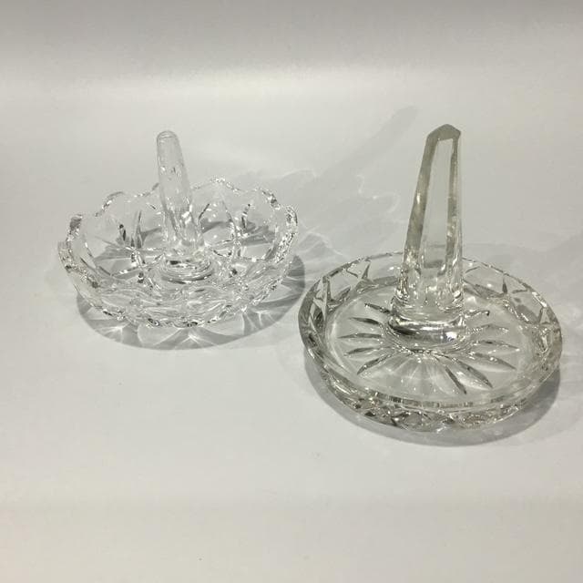 Vintage Crystal Ring Holders, Mid-Century Glass Jewelry Stands,  Retro Decor