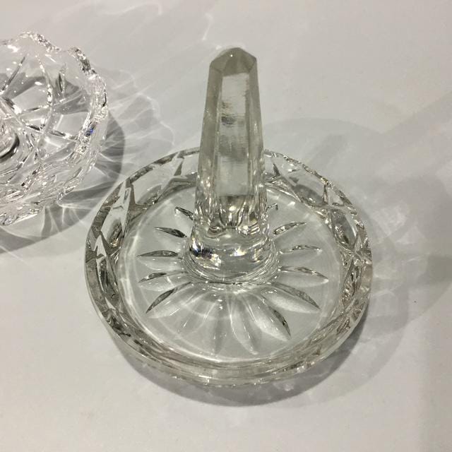 Vintage Crystal Ring Holders, Mid-Century Glass Jewelry Stands,  Retro Decor