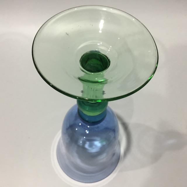 Vintage Cobalt Blue and green glass goblet, Retro glassware, handblown stemware