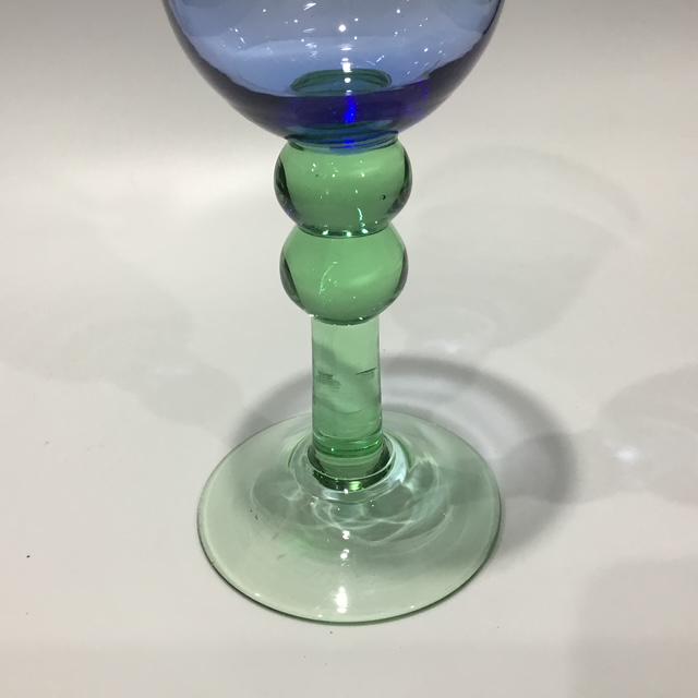 Vintage Cobalt Blue and green glass goblet, Retro glassware, handblown stemware