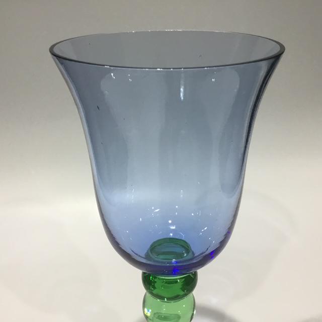 Vintage Cobalt Blue and green glass goblet, Retro glassware, handblown stemware