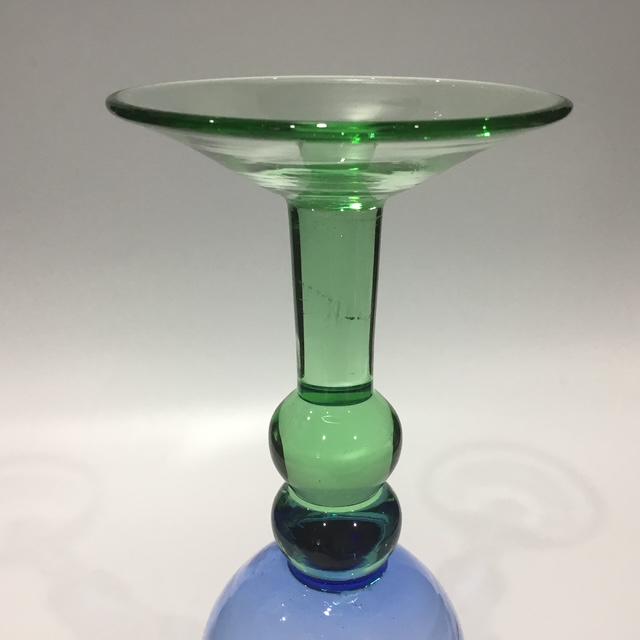Vintage Cobalt Blue and green glass goblet, Retro glassware, handblown stemware